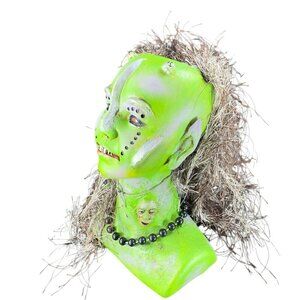 Hand Made Ceramic Vase Halloween Creepy Decor Figure Green Head Monster Spooky